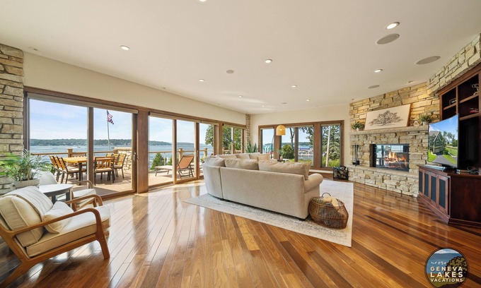 Lake Geneva Casa | Grand Luxe | Geneva Lakefront Escape | Private Pier | Tennis & Pickleball Court | Views