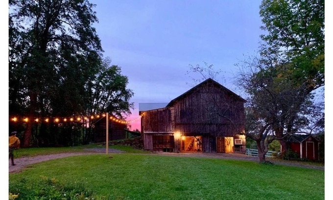 Greenville Casa | Historic Hudson Valley farmhouse with scenic barn and fire pit on a working farm