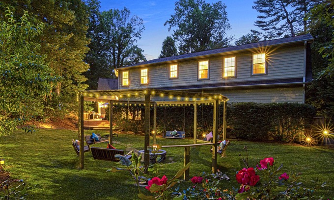 Fletcher Casa | Huge Asheville home with movie theater, fire pit, hot tub, game room!