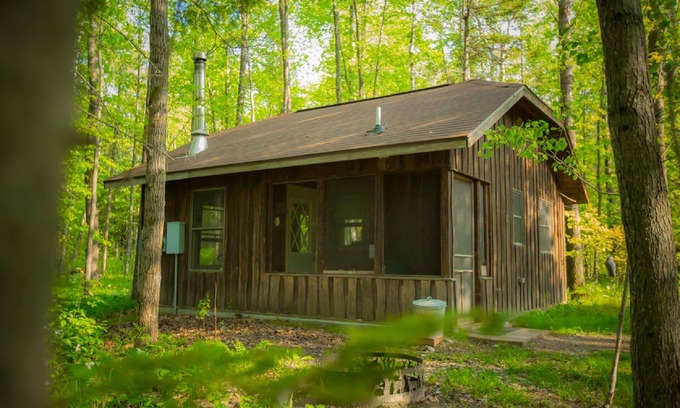 Finlayson Cabina | Ubicado en el corazón del bosque estatal Solana en medio de los árboles forestales
