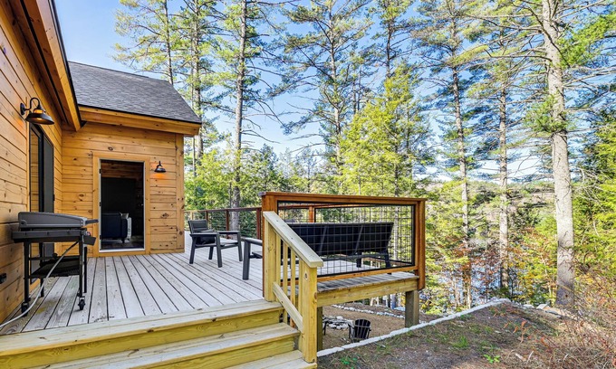 Chester Shores Cabina | Loon Lake View: Newly Built Log Cabin w/ Fire Pit!