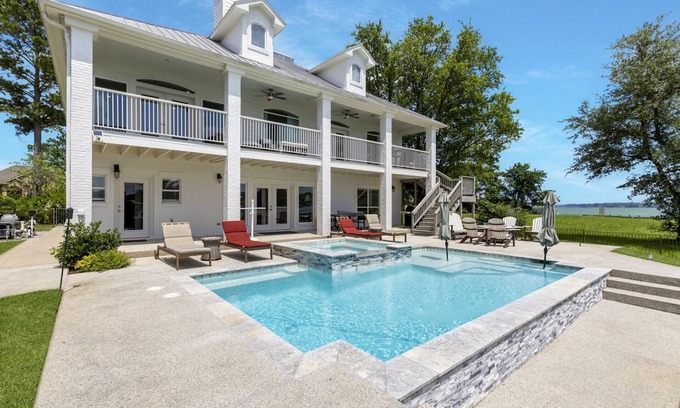 Montgomery Casa | Upscale Lakefront Oasis – Pool, Hot Tub, Balcony, Game Room & More Nearby Festival