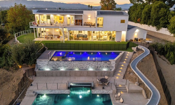 Woodland Hills Villa | Luxe 8000 sqft w/ 2 Pools, Sauna, Putting Green, Game Room | Alta Vista Estate