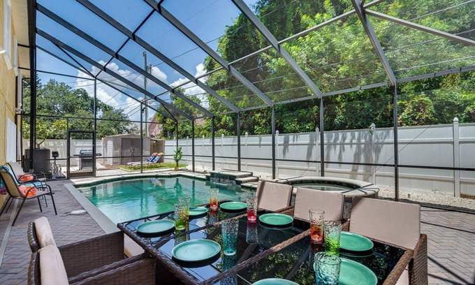 Dunedin Casa | Luxury 5 Bedroom Dunedin home ~ TWO full kitchens, heated pool, hot tub!