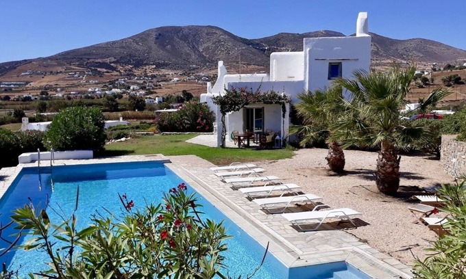 Chrissi Akti Villa | Paros, Drios Golden Beach: hermosa villa, piscina privada, vistas únicas al mar