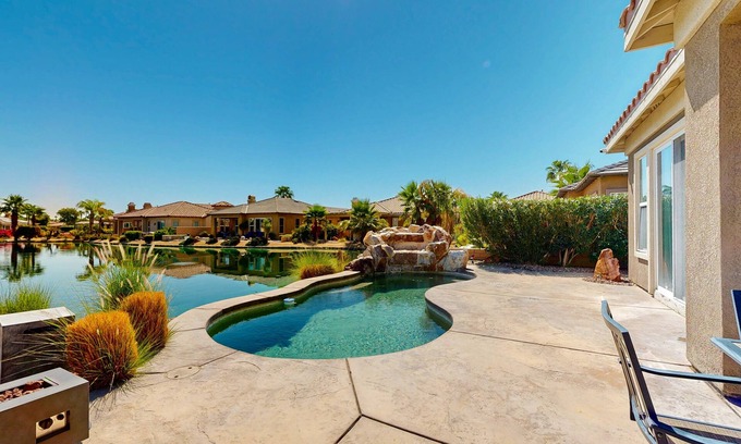 Rancho Mirage Casa | Peaceful lakefront home w/ a Private Pool, Spa, & Firepit - Dogs Welcome!