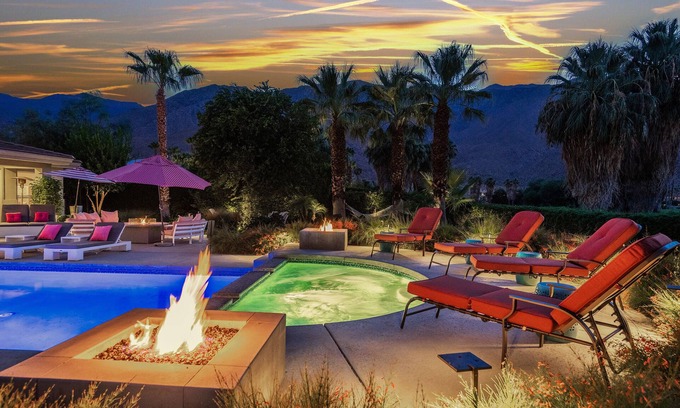 Palm Springs Casa | Putting Green, Saltwater Pool & Spa, 4 Fire Pits, Hammocks, Universal EV Charger