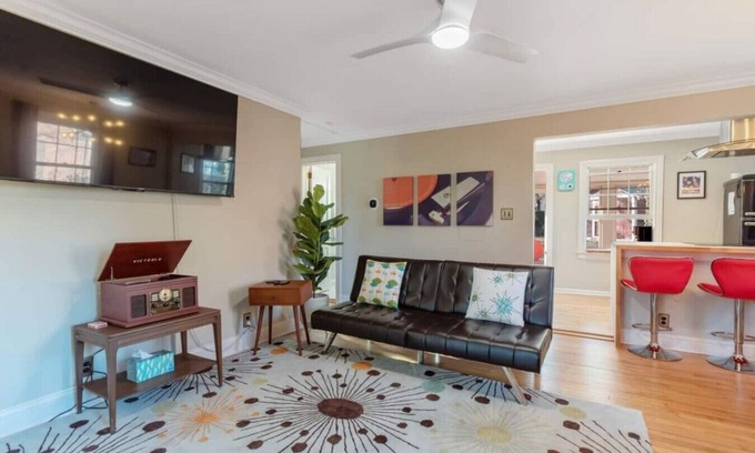 East Raleigh Casa | Retro Retreat | 2BR + King Bed, Porch & Fire Pit