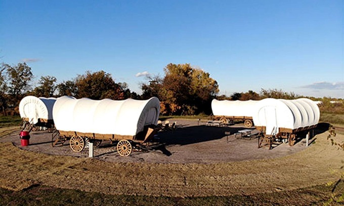 South Oklahoma City Casa | Rustic Conestoga Glamping Covered Wagon for Amazing Getaways to Oklahoma Farm