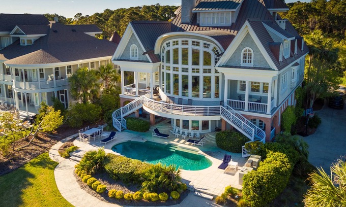 Vanderhorst Plantation Casa | Espectacular casa frente al mar en Kiawah con piscina y paseo marítimo privado a la playa