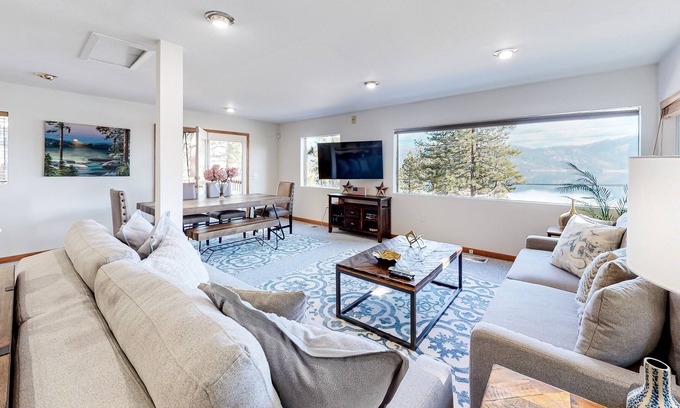 Crystal Bay Casa | Treetop hideaway with lake-view loft & decks, home office, game room, & grill