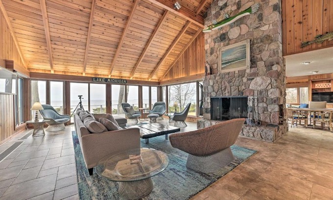 Lake Leelanau Casa | Unwind Fireside, Walk to Water! Lake Michigan Home