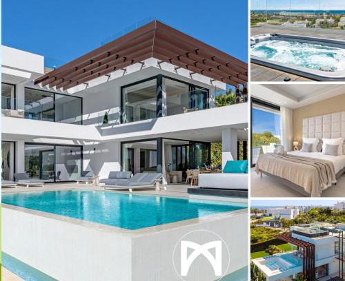 Nueva Milla de Oro Villa | VACATION MARBELLA I Villa Martinica, Turquoise Heated Pool, Rooftop Hot Tub with Sea View, Cine Room, 5 min to the Beach