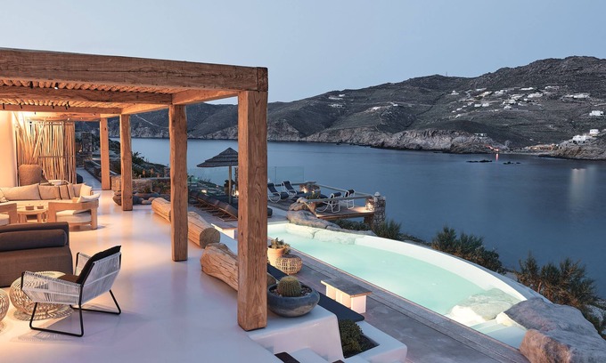 Ftelia Villa | Villa Barbarossa - Elegant Beachfront Retreat with Heated Pool & Outdoor Gym