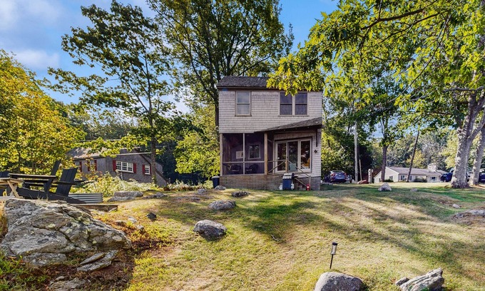 East Boothbay Cabaña | Waterfront Paradise with Dock, Big Yard, Sundeck & Epic Bay Views | Dog-Friendly