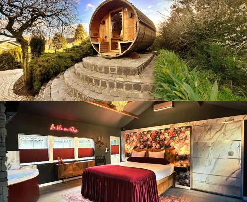 Municipality of Horst aan de Maas Cabina | Wellness Tuin - Boudoir Suite - Ultieme Partner Beleving met Jacuzzi en Openhaard en privé Sauna in Romantische stijl