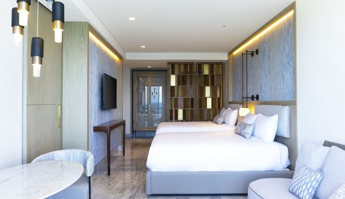 Habitación, 2 camas de matrimonio, frente al mar