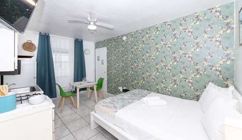 Estudio básico, 1 cama de matrimonio, cocina básica, frente a la playa