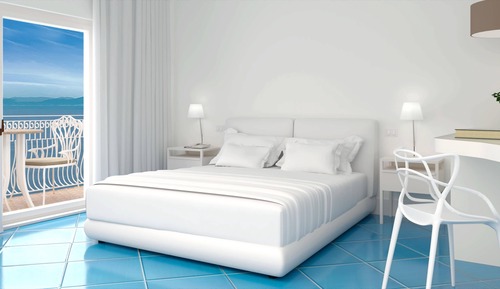 Habitación romántica con 1 cama doble o 2 individuales, balcón, vistas al mar