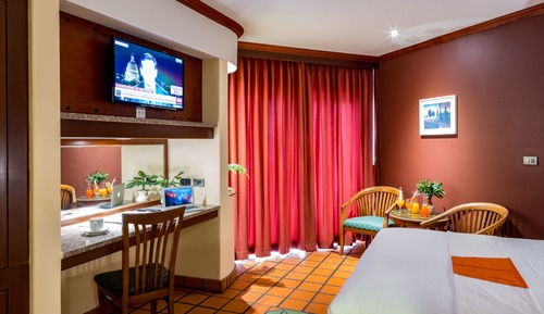 Habitación exclusiva, 1 cama de matrimonio grande, frigorífico y microondas, vistas al jardín