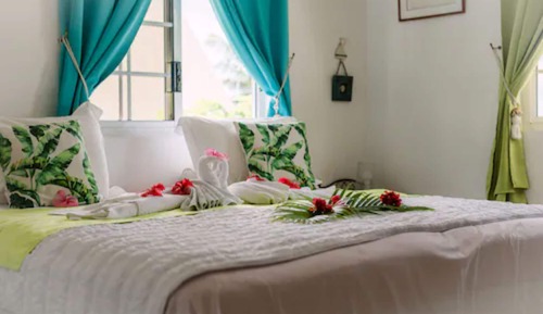 Habitación, 1 cama de matrimonio grande, baño compartido, vistas a la laguna (Chambre Moana)