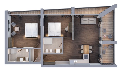 Apartamento exclusivo, 2 habitaciones, 2 baños, vistas a la montaña