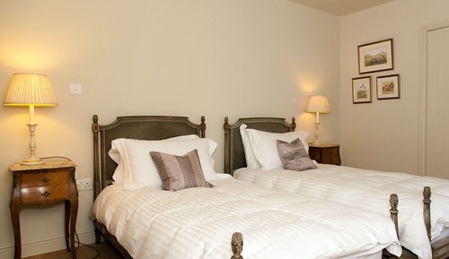 Habitación de lujo con 2 camas individuales, baño privado, vistas al jardín