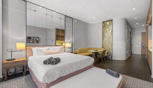 Suite estudio de lujo, 1 cama de matrimonio grande con sofá cama, vistas a la ciudad