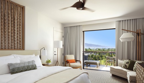 Habitación, 1 cama de matrimonio grande con sofá cama, vistas parciales al mar