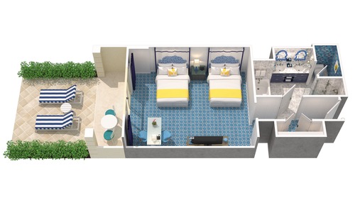 Habitación, 2 camas dobles, terraza (Lanai)