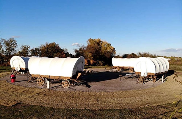 Rustic Conestoga Glamping Covered Wagon for Amazing Getaways to Oklahoma Farm