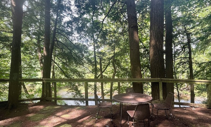 Greene Cabaña | Rustic cottage surrounded by trees, overlooking a creek.