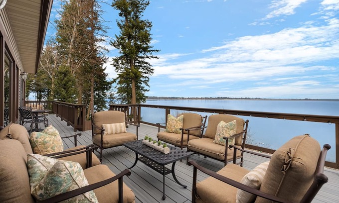 Sandpoint Casa | Waterfront home with private dock, beach, hot tub & wrap-around deck