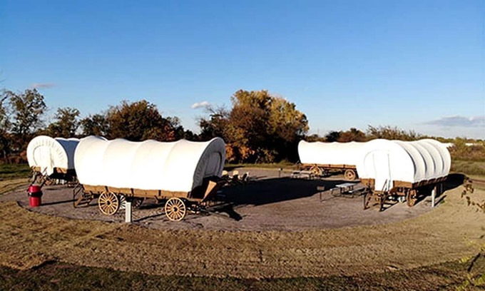 South Oklahoma City Casa | Perfect Glamping Vacations in this Rustic Conestoga Covered Wagon Rental in Oklahoma